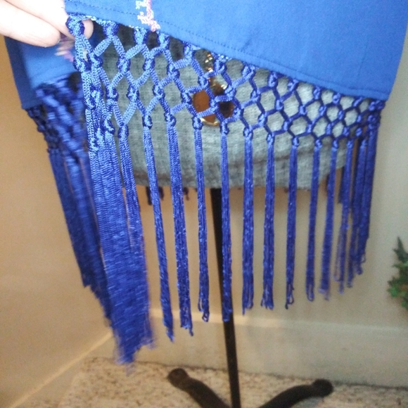 Umgee Royal Blue Pastel Embroidered Knotted Fringe Kimono - Picture 6 of 11